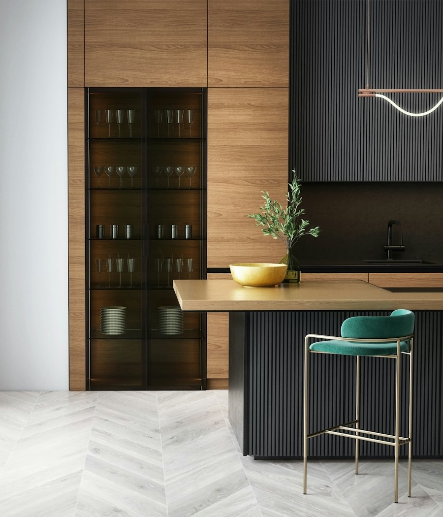Custom walnut and charcoal kitchen